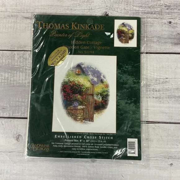 Candamar Design Thomas Kinkade Hidden Cottage Wooden Gate Cross Stitch Kit 51194