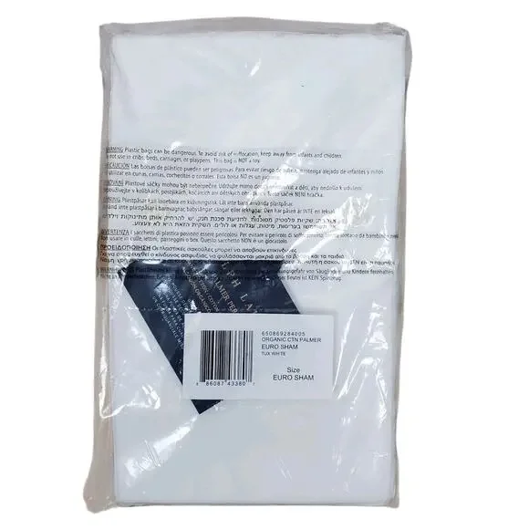 NEW Ralph Lauren Home Palmer Percale Euro Sham Tuxedo White Organic Cotton