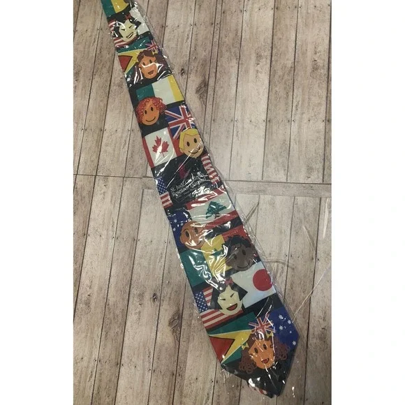 Vintage St. Jude's Tie International Flags & Faces BRAND NEW IN PACK VINTAGE