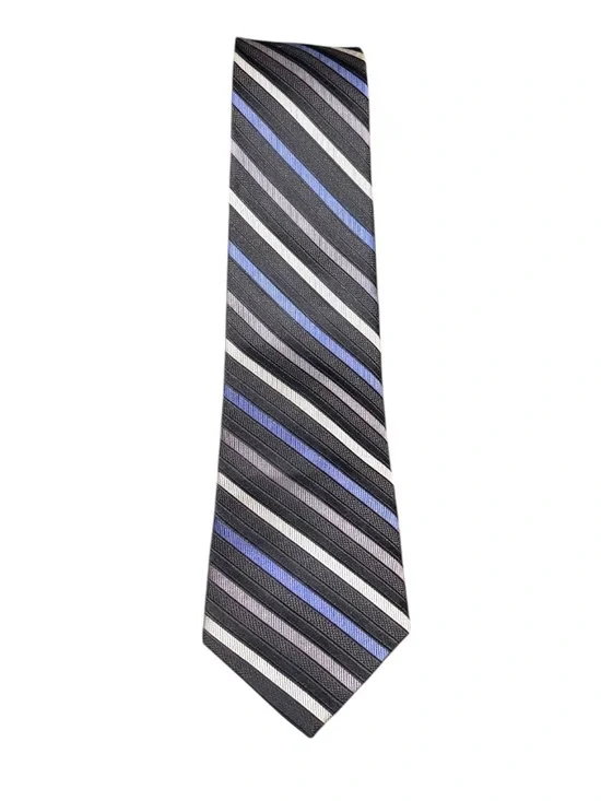 Classic Men’s Diagonal Stripe Tie in Black, Blue & Gray