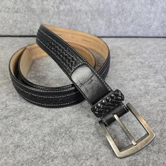 Tommy Bahama Belt Mens 44 Black Braided Leather Top Grain Geometric Stitched