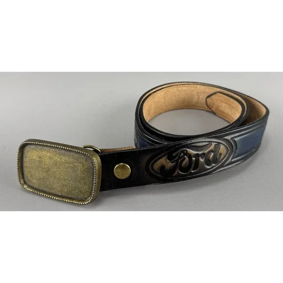 Ford Trucks Tooled Brown Cowhide Leather Belt & Buckle 44 x 1.5 Western Cowboy