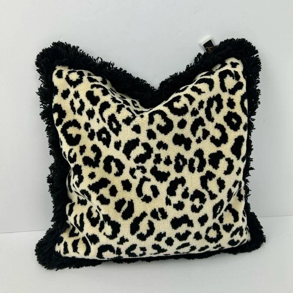 Leopard Print Fringe Throw Pillow Black Ivory Animal Print Accent Decor