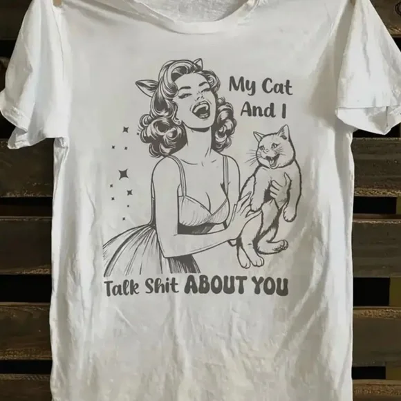 New Cat Lover Graphic White T-Shirt/Soft