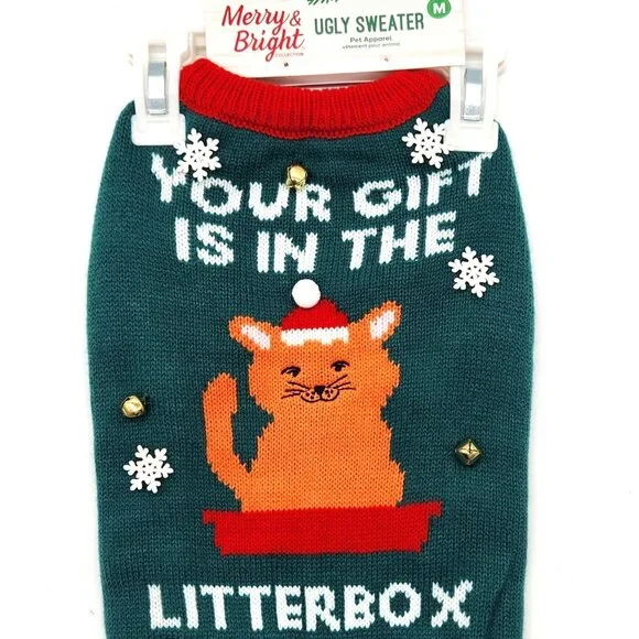 Merry & Bright Holiday Ugly Sweater for Cats or Dogs, MD
