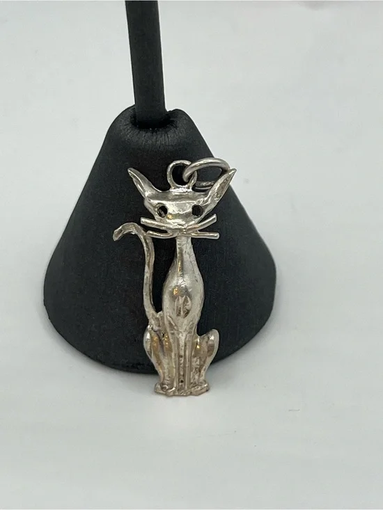 Silver Cat Pendant Charm - Women's Cat Jewelry. Siamese?