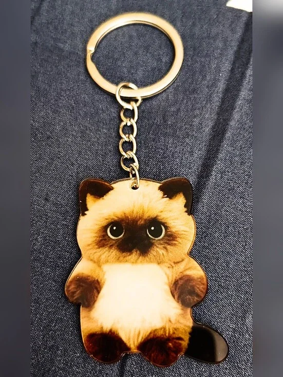 🐈2D Cat Keychain Charm - Brown Siamese Cat Design🐾