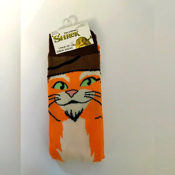Puss in Boots Cat Shrek DreamWorks Character Socks - Orange and Brown 6-12 .