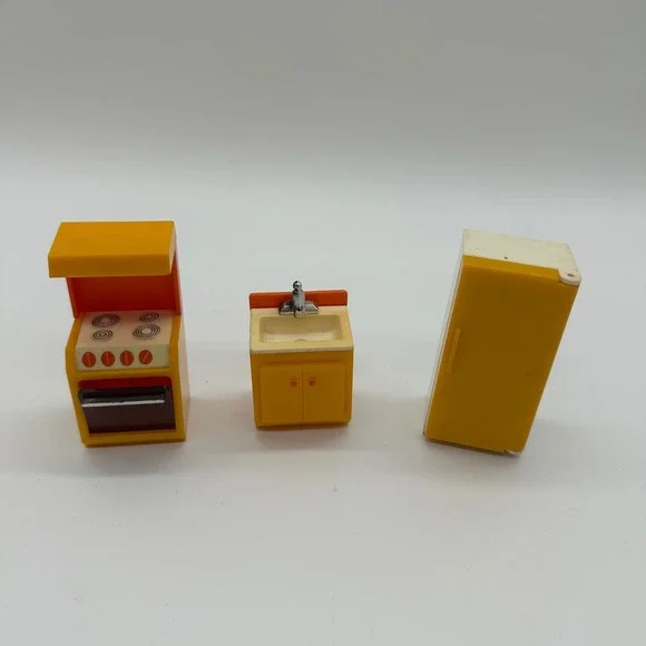 FISHER-PRICE VINTAGE 1970'S DOLL HOUSE DECORATOR KITCHEN SET 3 piece