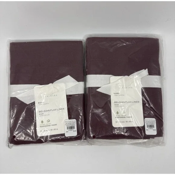 Pottery Barn Merlot Euro Belgian Flax Linen Shams Set Of 2 Luxury 26