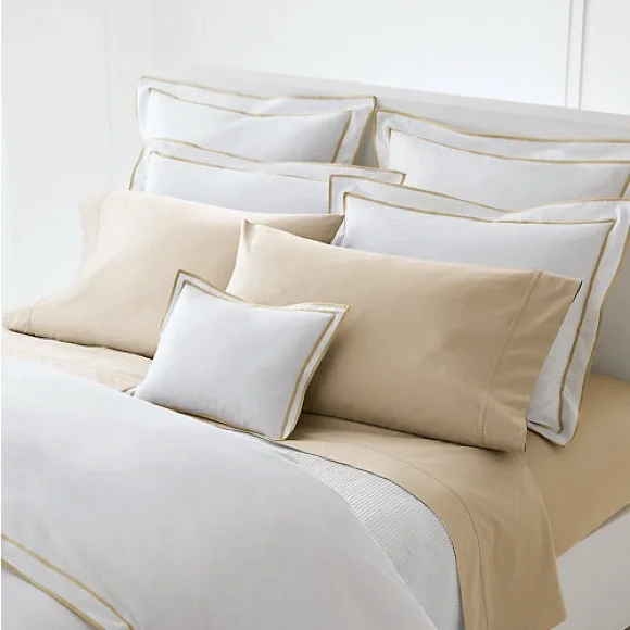TWO Ralph Lauren EURO White & Flax Spencer Sateen Border Sham, New with Tag