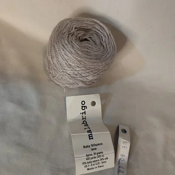 Malabrigo Baby Silk Alpaca Lace Yarn Pearl Silver Gray 40g