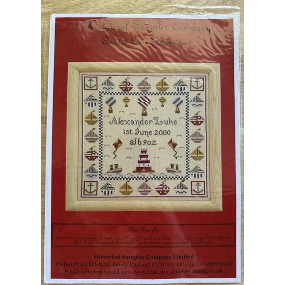 Historical Sampler Company U.K. ~ BOAT BIRTH SAMPLER Cross Stitch‎ Chart Pack