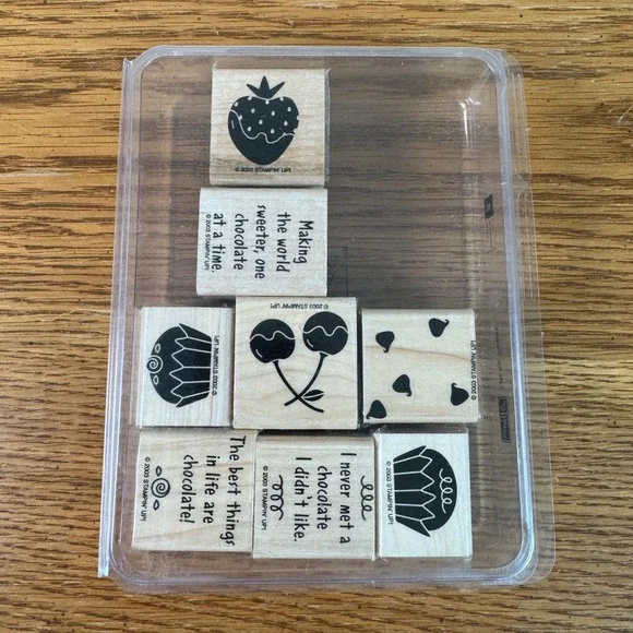 Stampin Up Oh So Sweet Wood Mount Rubber Stamp Set of 8 Chocolate Dessert 2003