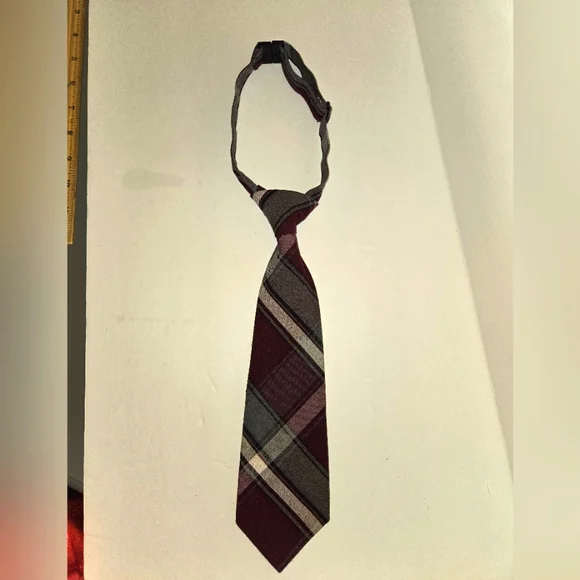 Cookie's Boy's Burgundy and Gray Plaid Pre-Tied Tie