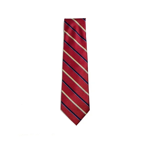 Vtg Talbots Kids Boys Silk Tie Red w/ Blue & Yellow Diagonal Stripe 3