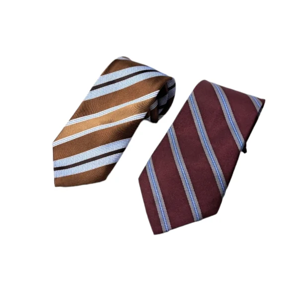 LOT OF 2 Boys Clip Tie Burgundy Grey and Brown Blue‎ White Stripes