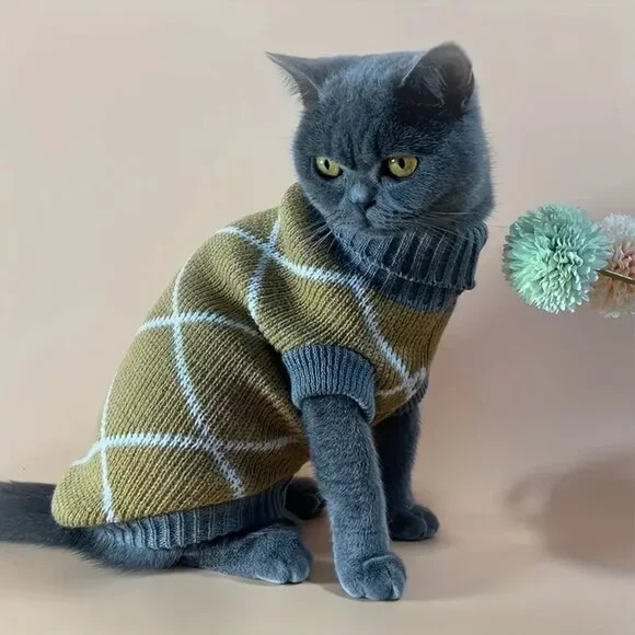 Fashion Khaki and Grey Pet Sweater for Cats or Dogs NWT