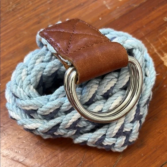 Vineyard Vines Braided‎ Blue Brown Belt Silver Rings size Small