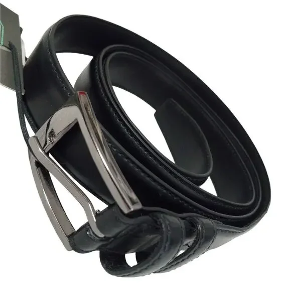 NWT! GO PLACES! BLACK GENUINE LEATHER, MIDNITE SILVER/BLACK BUCKLE BELT! SIZE 52