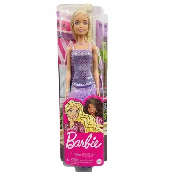 Barbie Doll In Lavender Metallic Polka Dot Mini Dress 3+