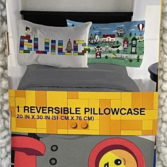 Reversible Pillowcase with LEGO Design - Gray‎
