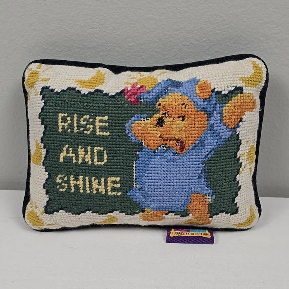 Vintage Needlepoint Winnie the Pooh Rise and Shine Needlepoint throw Pillow