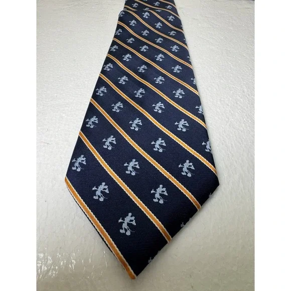 Vintage Walt Disney World~Navy/Orange Striped ‎ Mickey Mouse Silk Tie