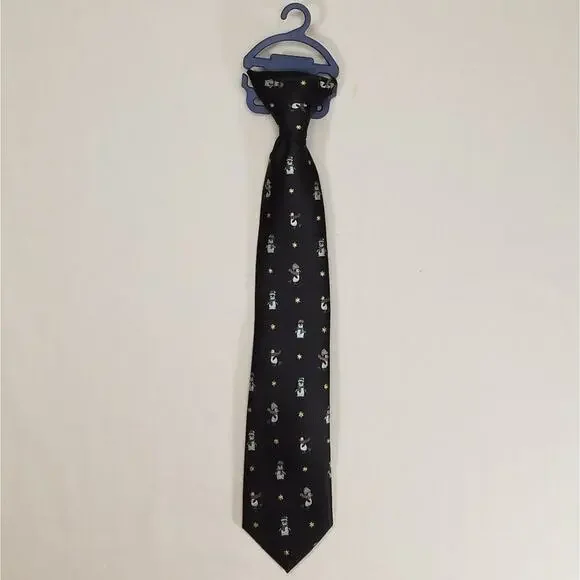 Chaps Kids Holiday/Christmas Navy Blue Tie W/Keene Penguin & Stars Easy-Clip New