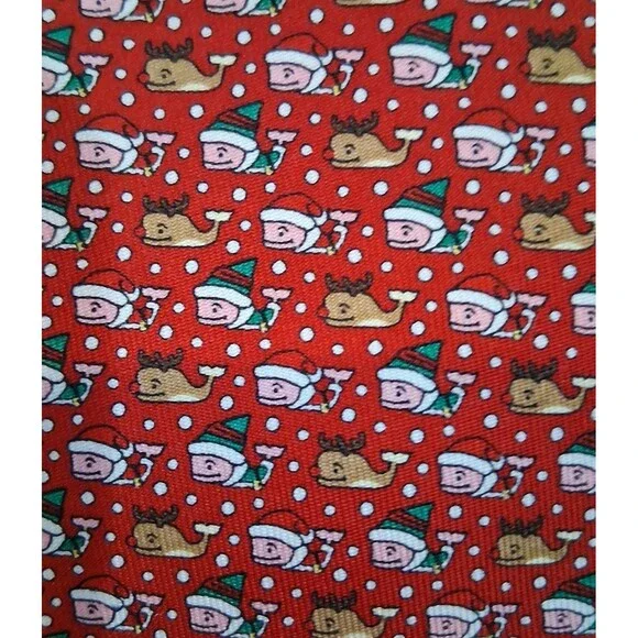 Vineyard Vines Boys Red Christmas Whale Theme 100% Silk Neck Tie Preppy Cute