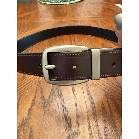 Mens Brown Leather Belt Sz 38 Stitched GoldTone H'ware New‎ With Tag
