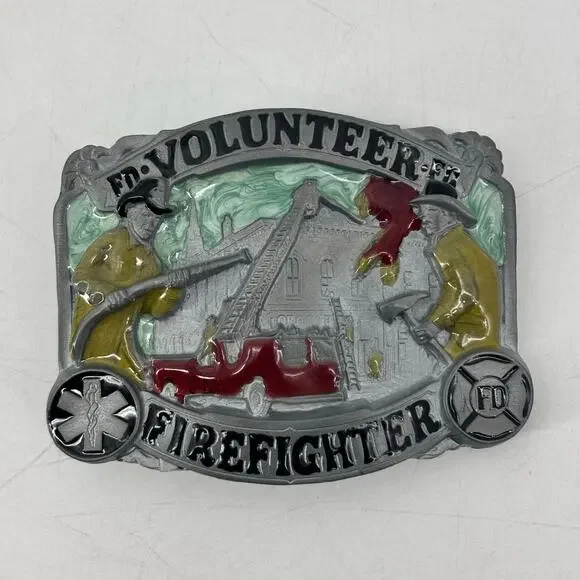 Volunteer Firefighter Belt Buckle Enamel Great American Buckle Co #1805