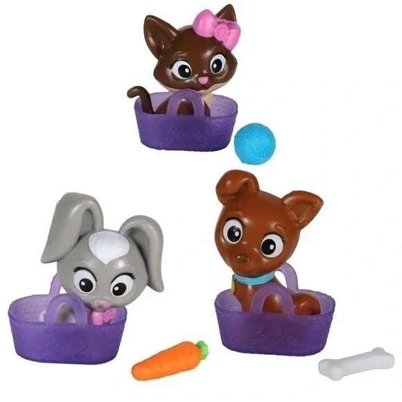 BARBIE Pet Animal Accessories with Tote Set of 3 Puppy Bunny Rabbit Kitt…