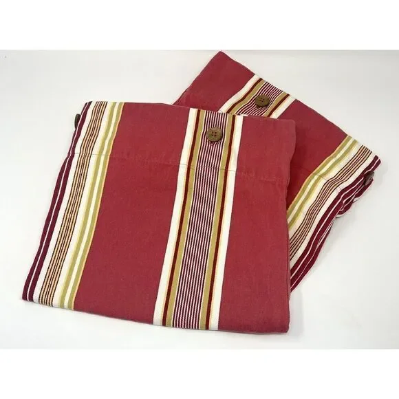 Pottery Barn FRENCH STRIPE Cotton Twill 24” EURO Pillow Shams Red Pair Set Of 2