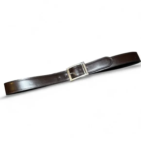 Men’s Size 36 Genuine Leather Reversible Black Brown Belt Silver Buckle
