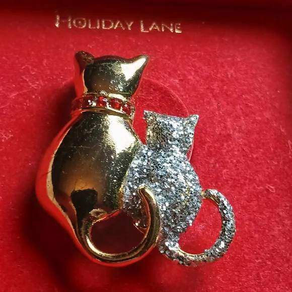 Macy's Holiday Lane Gold and Silver Cat Brooch