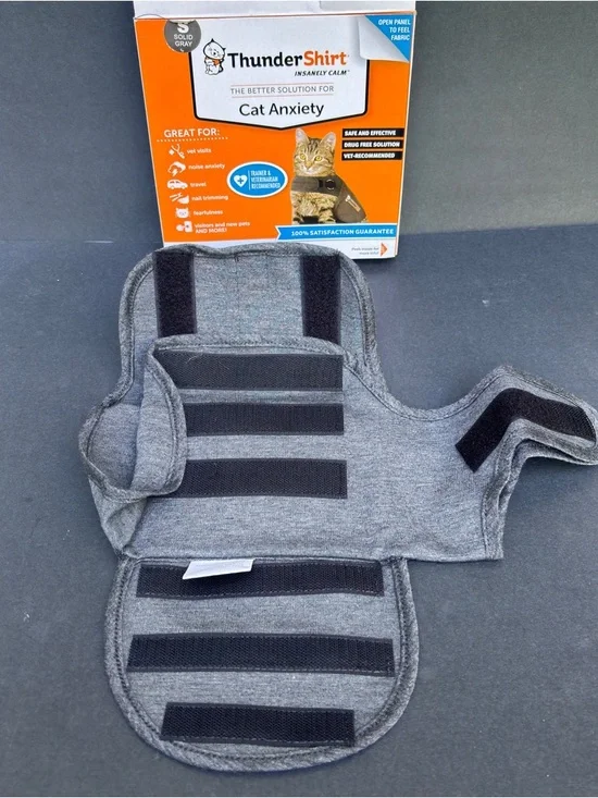 Cat Anxiety Thunder Shirt Size S Solid Gray Small Under 9 lbs Calming Vet Visits