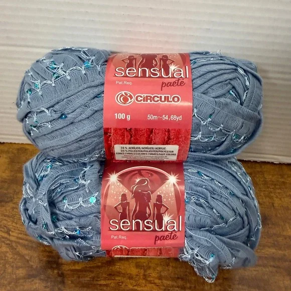 Circulo Sensual Paete Yarn Blue Sequin 2 Skeins Knitting Crochet‎ Bling Sparkle