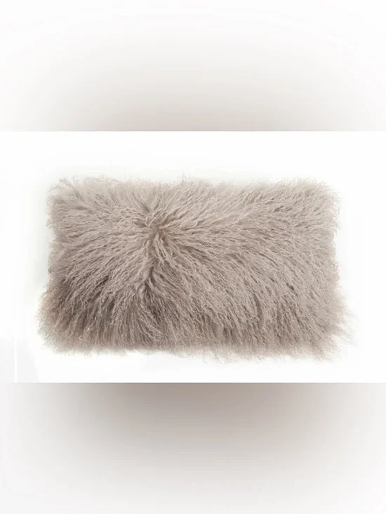 Auskin Sheepskin Long New Wool Pile Shaggy Curly Pillow Cream Accent Lumbar