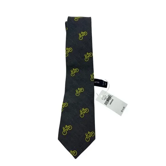 Gap Kids Boys One Size Fits All Tie Dark Gray Yellow Bicycle Novelty Print NEW