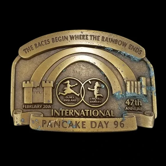 Western Associates Belt Buckle 47th International Pancake Day 1996 Solid‎ Brass