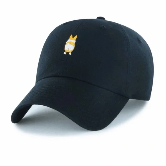 Lifestyle Adult Fan Favorite Cotton Baseball Cap Hat- Black Dog- Corgi Butt