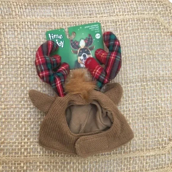 Plaid Reindeer Antler Pet Hat NEW