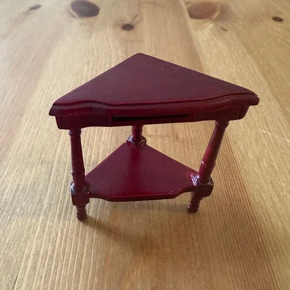 Vintage Miniature Mahogany Wood Corner Table Dollhouse Furniture