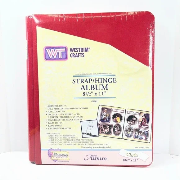 Westrim Crafts Strap Hinge Photo Album 8.5x11 Red Cloth NEW 29201 Vintage 1999