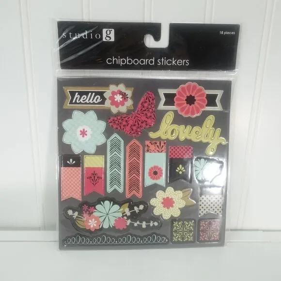 Studio G Chipboard Stickers 18-Piece Floral Butterfly Lovely Design