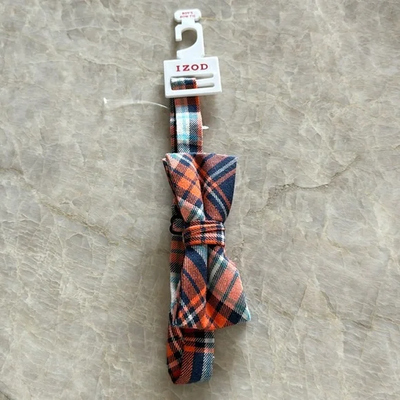 Boys Bow Tie Izod Blue/Orange‎ Plaid One Size New