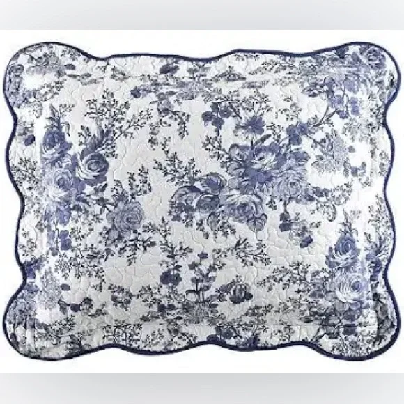 Laurel Manor Toile Garden Cotton King Pillow Sham, Blue