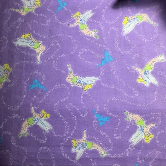 Disney Purple Tinker Bell toss Print Fabric - Fairy Pattern 1 1/4 yards cotton