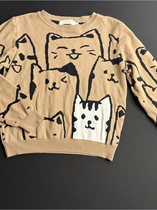 🤍Cute Cat Pattern Sweater - Beige by Lizette Collection size L